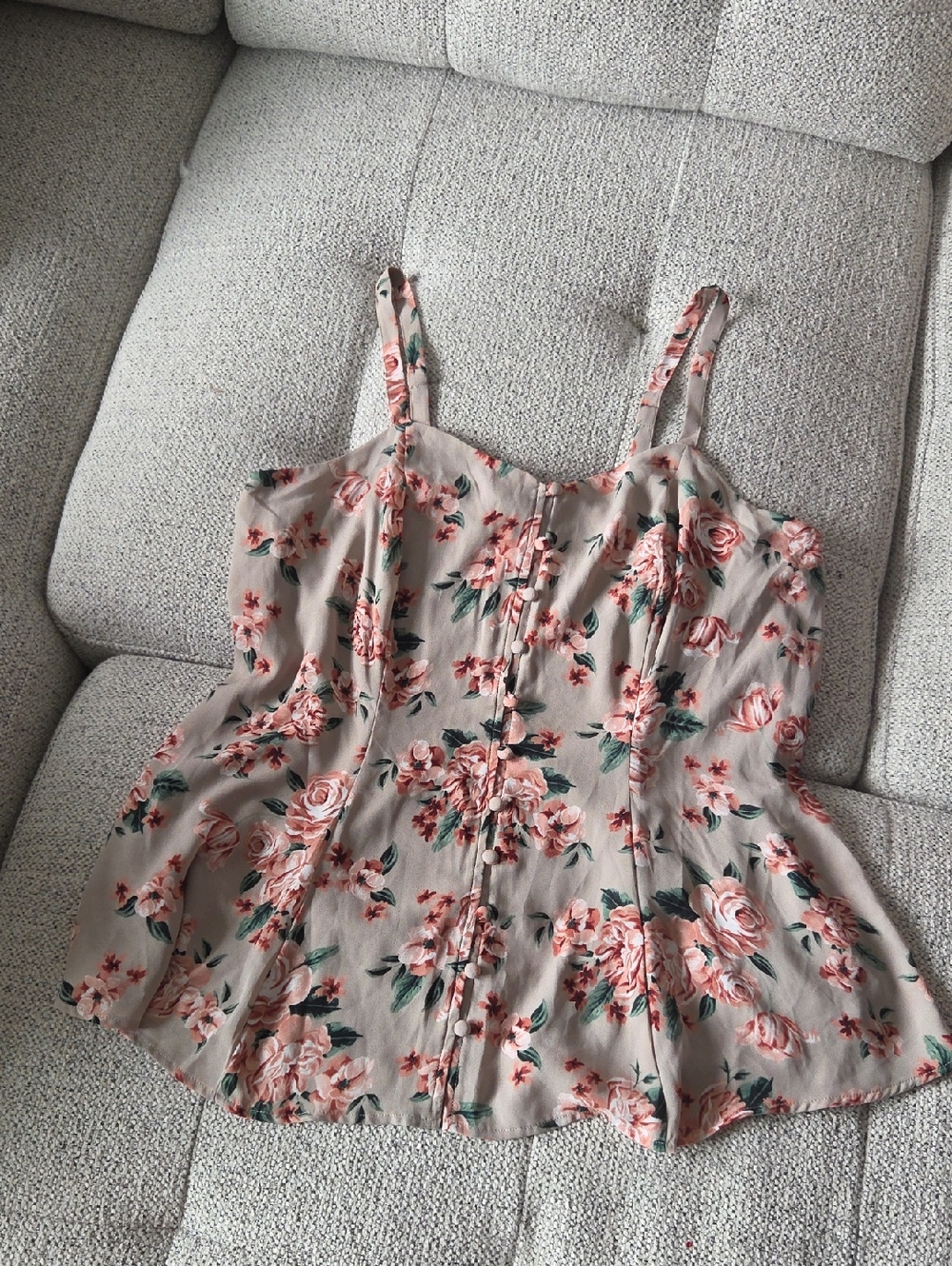 torrid Taupe Floral Button-Front Cami with Pink Roses